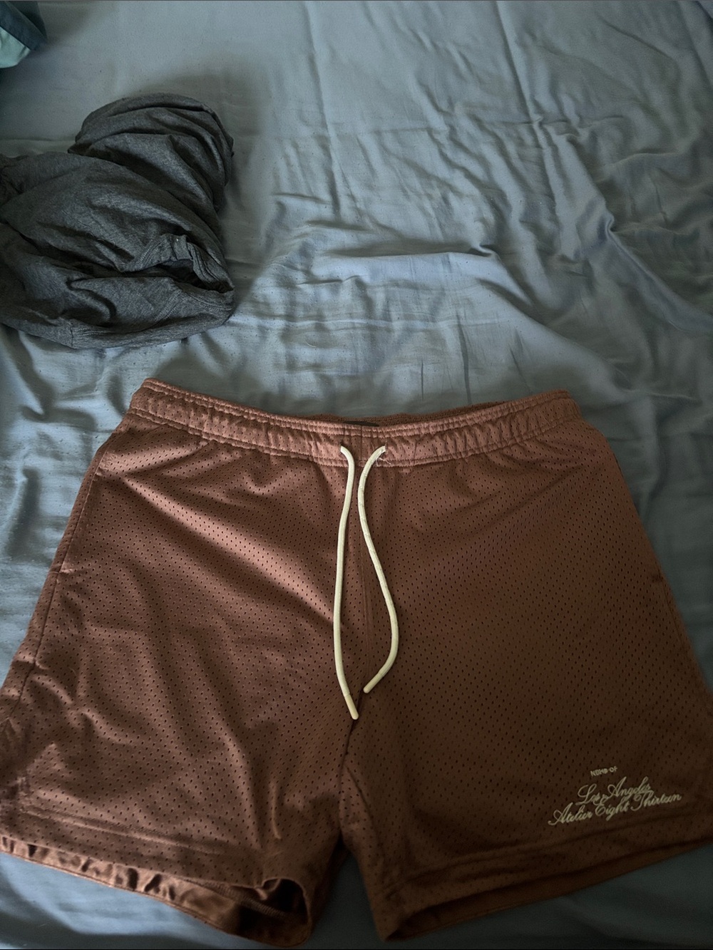 H&M Men's Mesh Athletic Shorts — Brown with White Drawstring